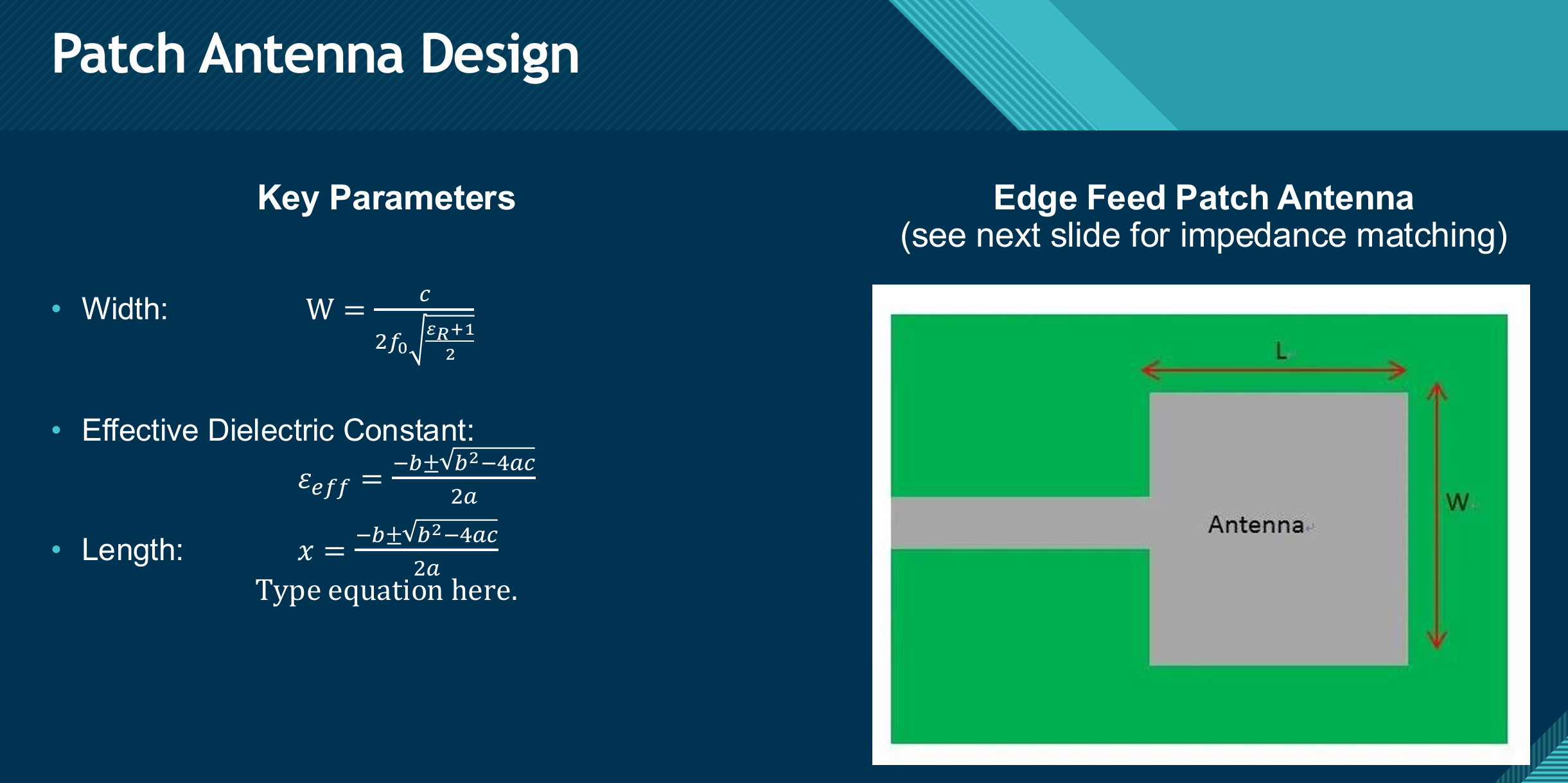 Patch antenna design parameters