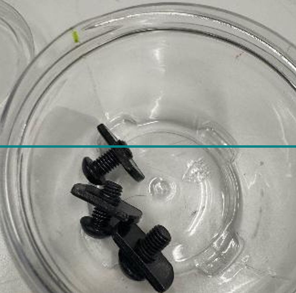 Nut-and-bolt assemblies inside the transparent packaging container